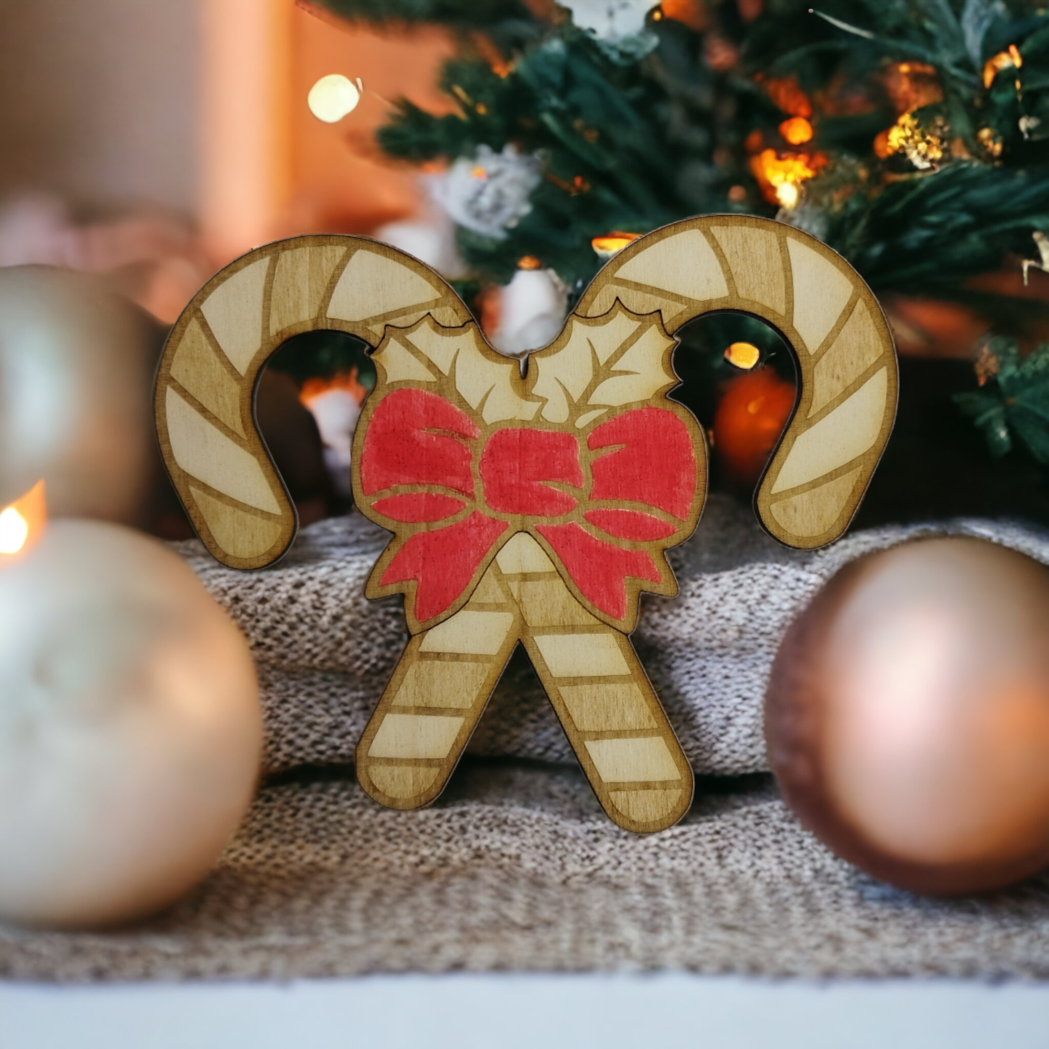 Double Candy Cane Wooden Christmas Decoration - Home Decor